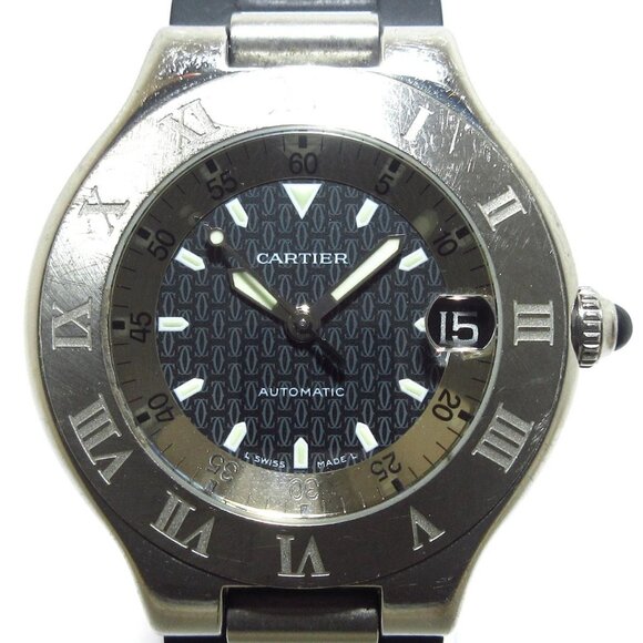 Auth Cartier Must 21 Vantean Autoscaph W10147U2 5****** Black Silver Wrist Watch - Picture 1 of 12